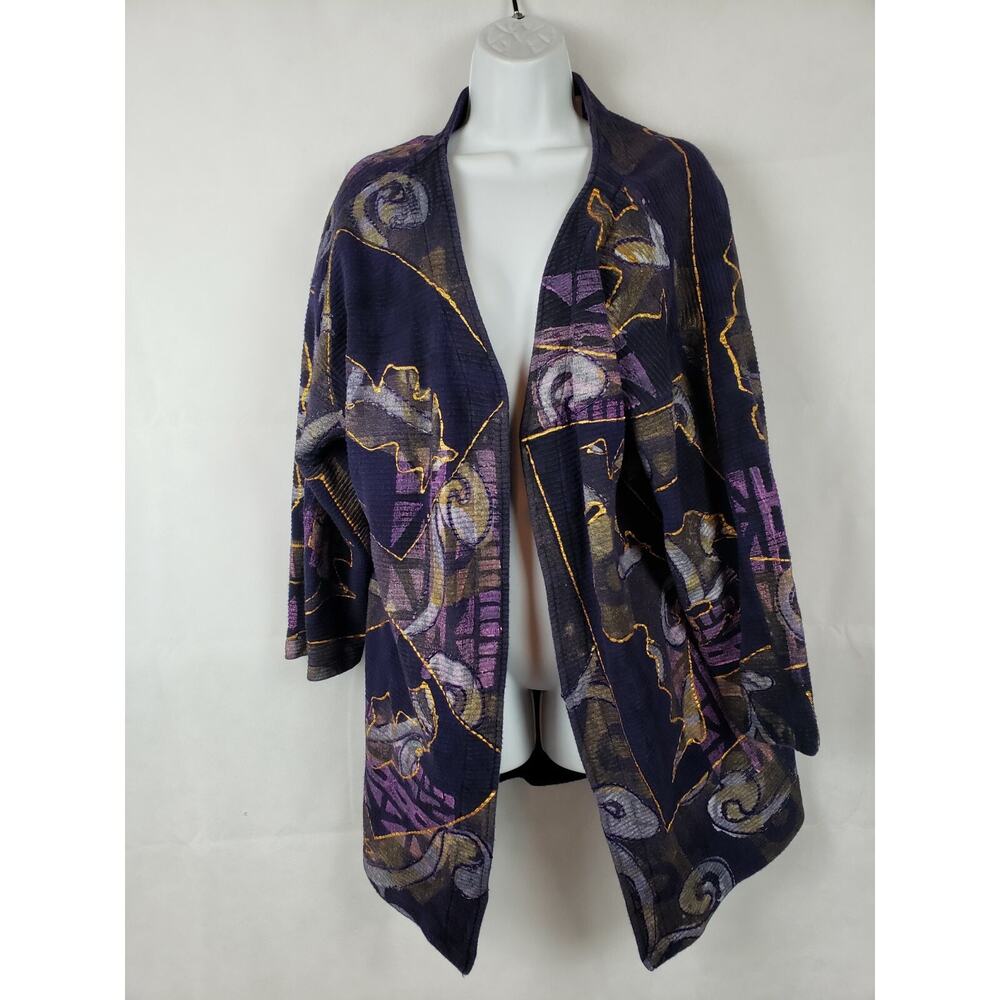 Signed VC‎ Torias Vtg O/S Purple Ribbed Jacket Cotton Art to Wear Hand-Painted